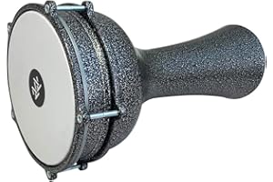 ZAZA Percussion 16'' Length Aluminum Darbuka, 8" Tunable Synthetic Head Turkish Doumbek Drum (Silver Black)