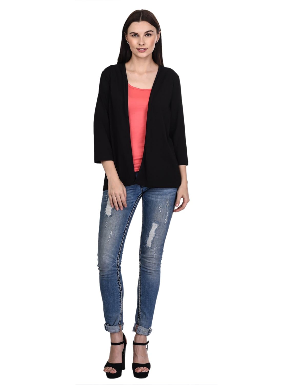 women's 3/4 th sleeves open plain shrug ( ts18 )