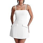 BORIFLORS Women's Sexy Square Neck Mini Dress Spaghetti Strap Corset Backless A-Line Party Short Dresses