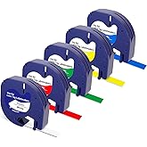 Replacement for Dymo Label Maker LetraTag Refills Plastic Color Label Tape, Compatible with Dymo Letra Tag LT-100H LT-100T QX50 200B 2000, 91331 91332 91333 91334 91335, 12mm x 4m, 5 Pack