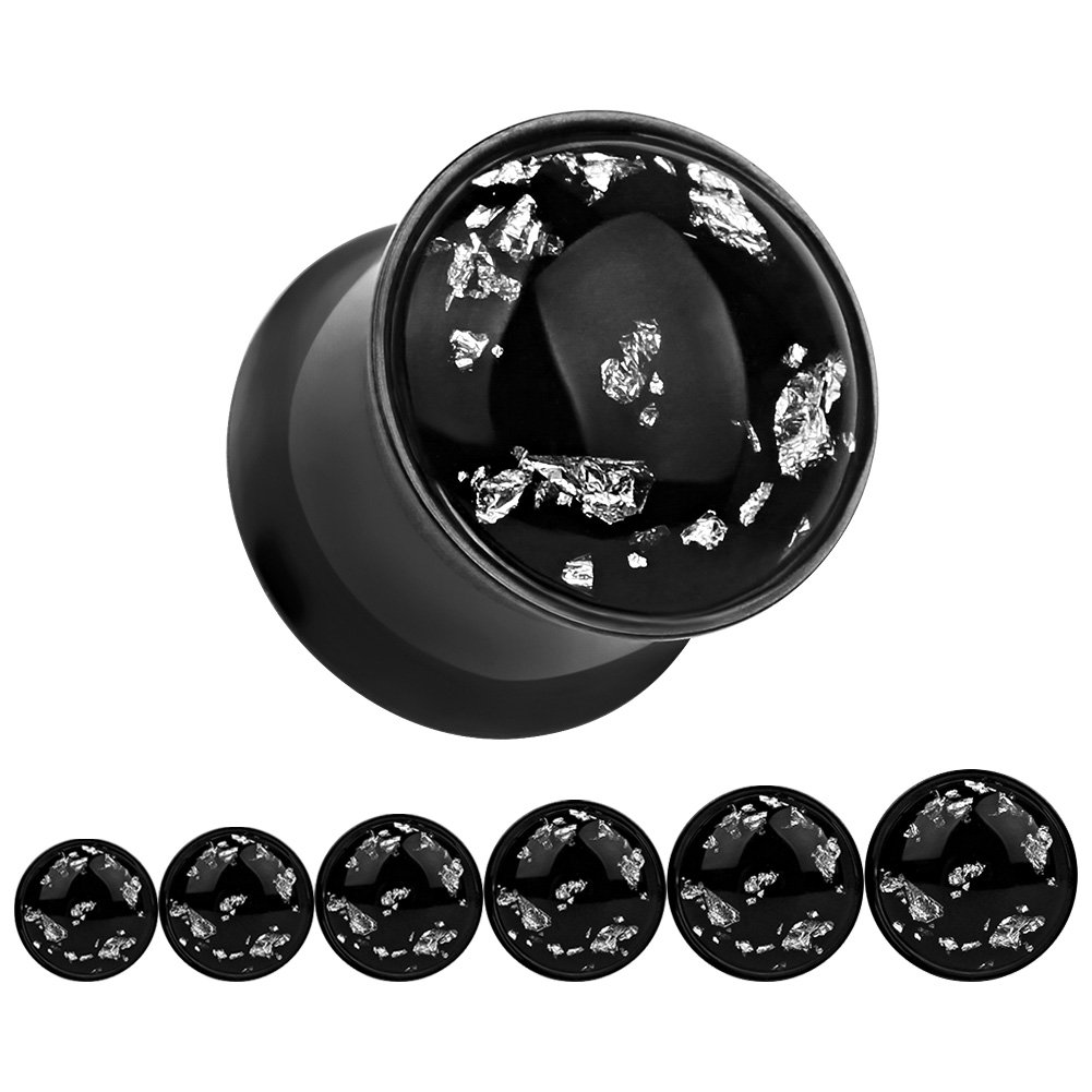 KUBOOZ(1 Pair Simple Black Gold-foil Ear Plugs Tunnels Gauges Stretcher Piercings 0g