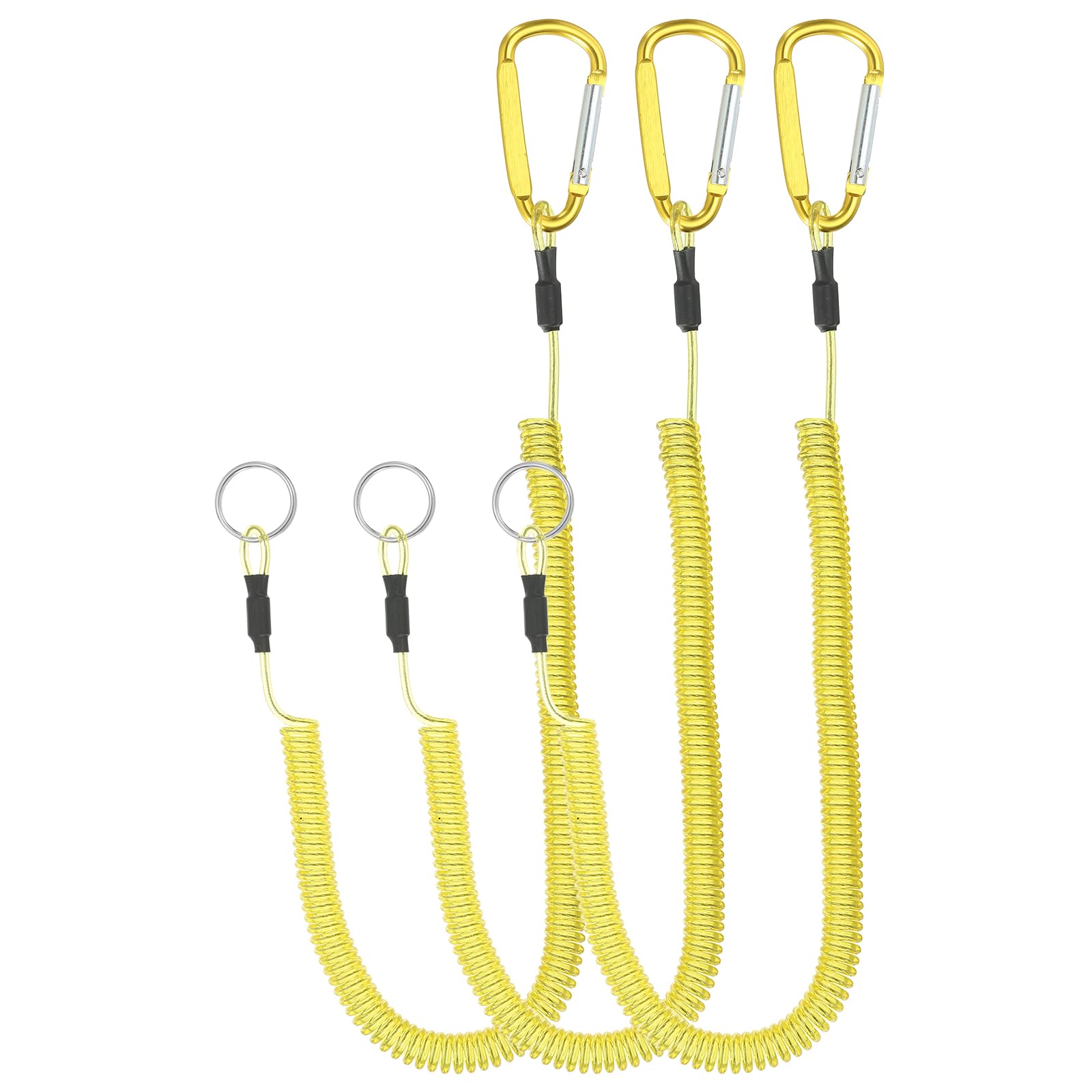PATIKIL 6.5ft Spring Fishing Lanyard, 3 Pack Retractable Coiled Tether Spiral Coil Keychain Cord with Metal Clip & Split Ring for Pliers Boating Fly Fishing, Yellow