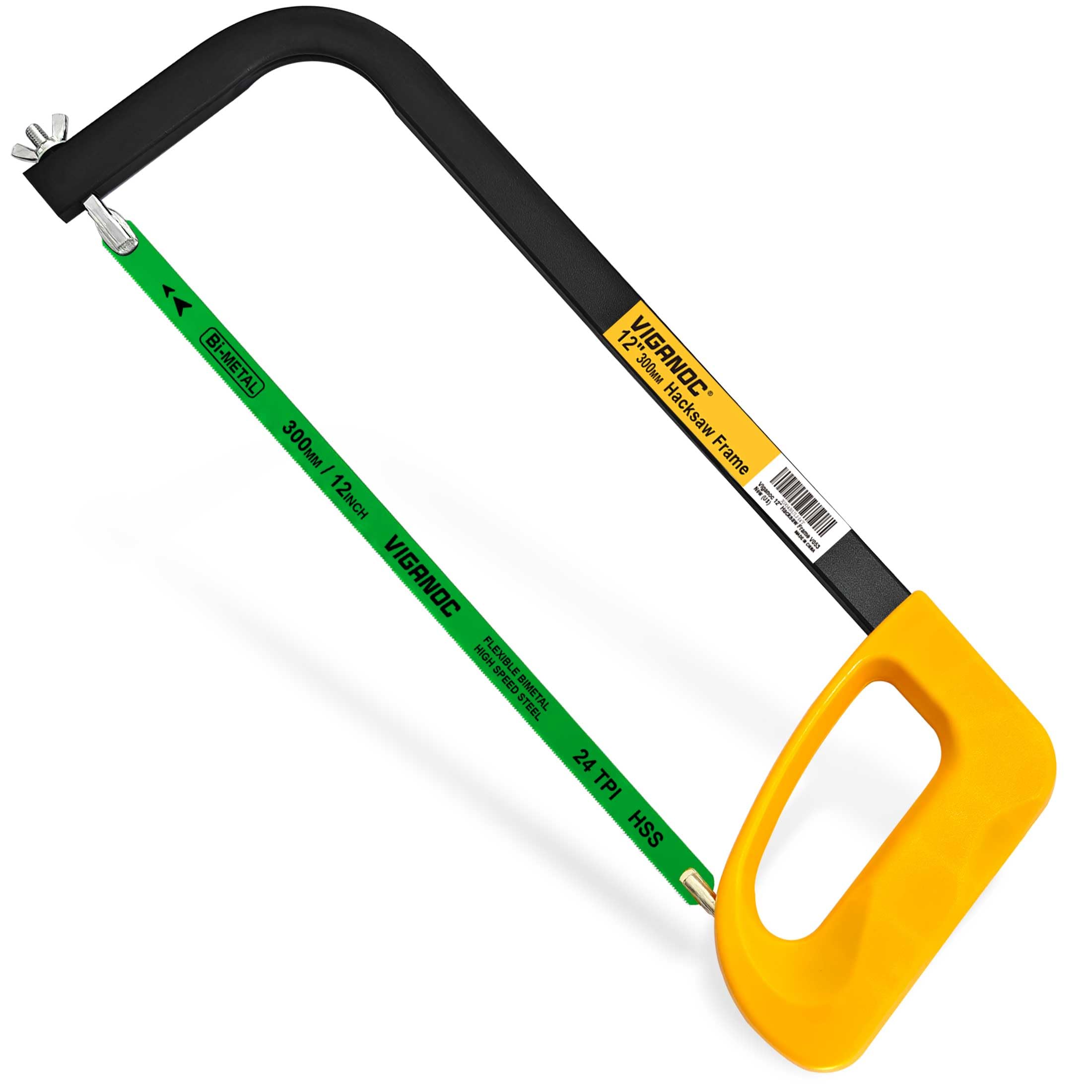 Viganoc 30cm Hacksaw Frame with 24 TPI Bi-Metal Blade, 12inch High-Tension Hand Saw Suitable for Aluminum, PVC Piepes, Wood, Copper Pipes