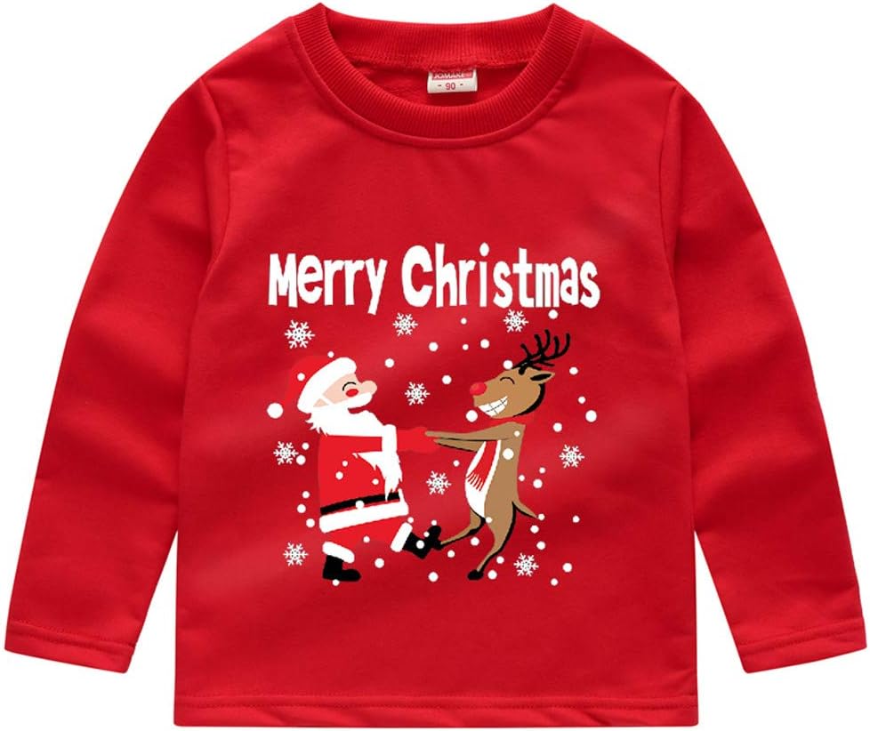 Baby Christmas Sweatshirt Pullover Tops Toddler Infany Boy Girl Unisex Xmas Santa T-Shirt for Kids Cotton Casual Long Sleeve Jumpers Gifts Cartoon Print