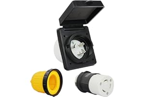 X-Haibei RV 30 Amp Power Inlet Plug Kit, Black 125V NEMA L5-30R Plug, Female Twist Locking Connector with Weatherpoof Cover Boot for Camper Trailer(30 AMP, Black)
