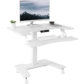 VIVO Mobile Electric 36 in Dual Platform Standing Desk Cart | White, Height Adjustable, Rolling Small Space Table with Wheels, Sit Stand Workstation, DESK-V111VTW