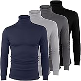 August Alley 4 Pack Men's Turtleneck Long Sleeve with Cuffs, Thermal Basic Tops Undershirt Pullover