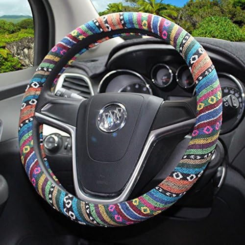 Tpfocus Ethnic Style Automotive Steering Wheel Cover Coarse Flax Cloth Anti Slip Auto Car Wrap Cover B