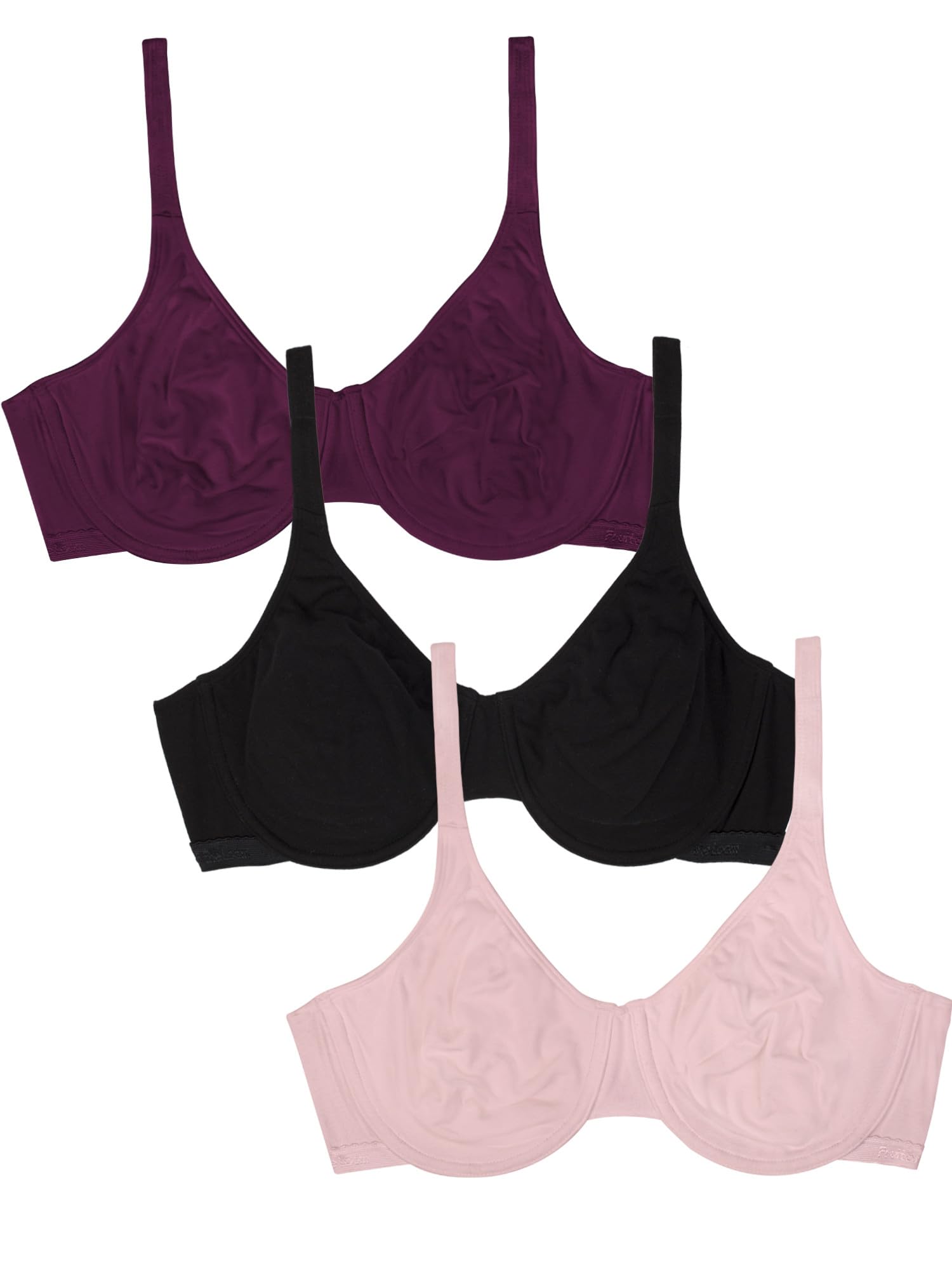 Photo 1 of Fruit of the Loom Women's Cotton Stretch Extreme Comfort Bra 3 Pack Purple Velvet/Blushing/Black 38C