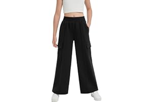 EXARUS Girls Sweatpants Wide Leg Baggy Teen Sweat Pants Cargo/Side Striped/Crossover V Waist Casual with Pockets 6-14Y