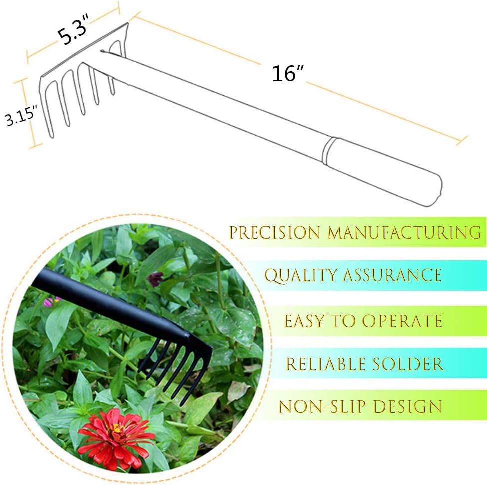 Kemaier Garden Hand Rake - 6 Tines Metal Garden Cultivator Rake, Small Garden Hand Tiller Tools with High Carbon Steel Heads for Planting : Garden & Outdoor
