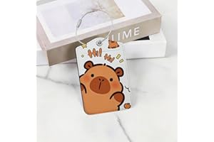 Cute Cartoon Capybara Durable Luggage Tags for Suitcases, Orange Leather Luggage Tag with Privacy Name Id Label and Stainless