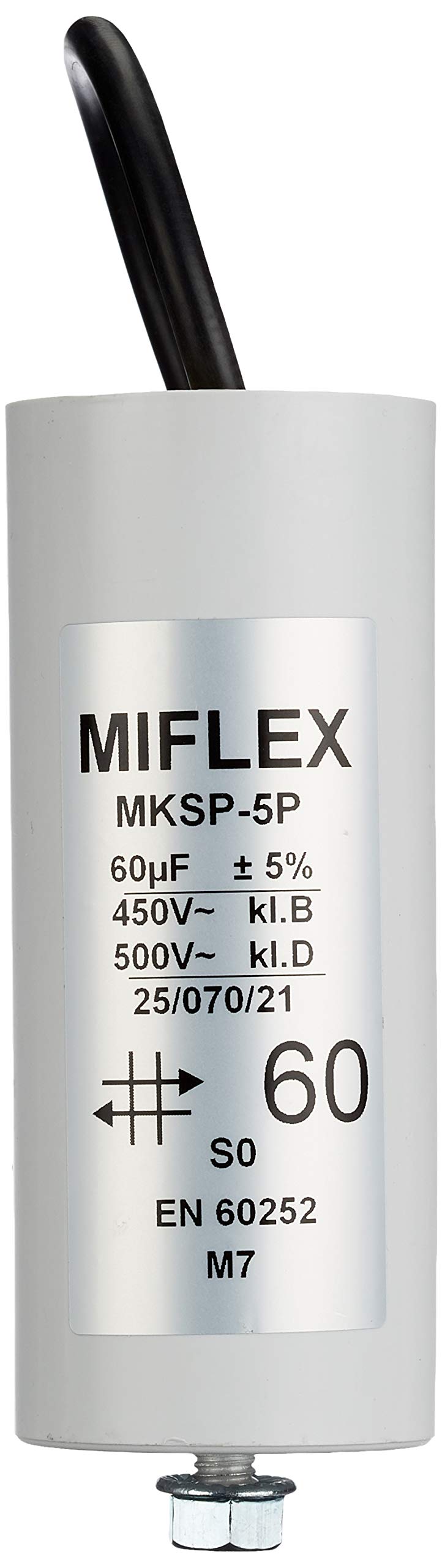 Miflex 312509 Start-up capacitor motor capacitor 60µF 450 V 50 x 119 mm cable M8; ; 60uF,gray