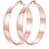 OOOPEL 10mm Wide 925 Sterling Silver Hoops Earrings for Women, 14K Real Gold Plated Hoop Earrings for Women Hypoallergenic Lightweight Oversize Big Gold Hoop Earrings Jewelry Gifts 30/40/50/60MM