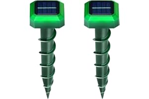 MUYFGUO 2025 2 Pack Solar-Energy Mouse Repellent with Screw-Shape Stakes Outdoor, Ultrasonic Mole Repellent for Lawn, Yard, Farmland, Keep Voles, Chipmunks, Squirrels, Snakes, Armadillos, Groundhogs Away