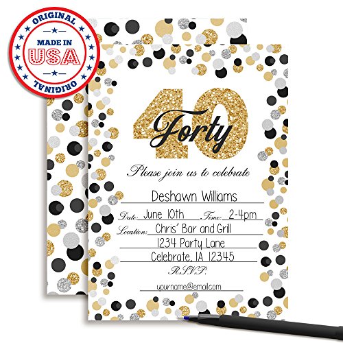 Confetti-Polka-Dot-40th-Birthday-Party-Invitations-20-5x7-Fill-In-Cards-with-Twenty-White-Envelopes-by-AmandaCreation