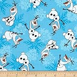 Disney Frozen Olaf Snowflakes Blue Fabric By The Yard