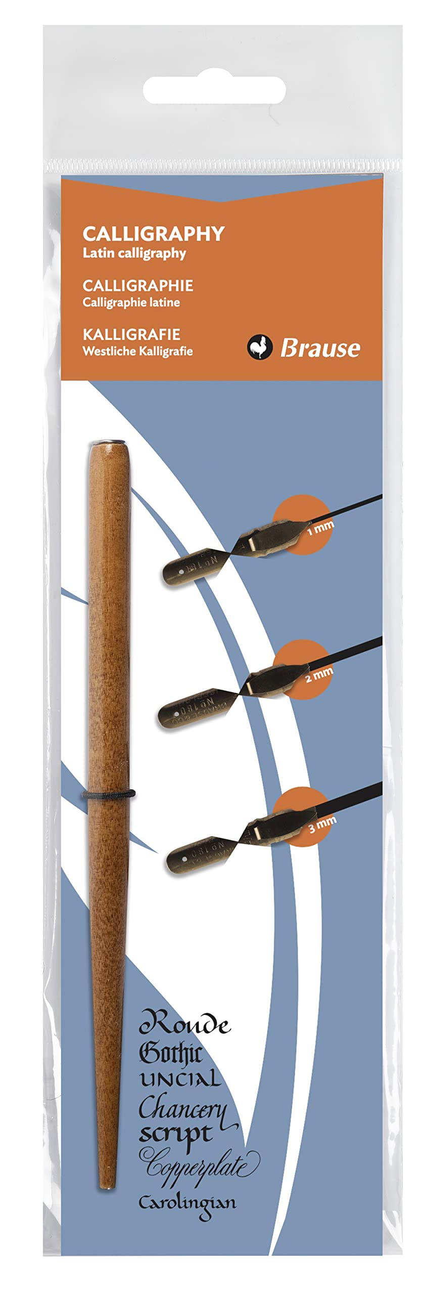 Clairefontaine 16005B - Penholder pouch + 3 calligraphy nibs (Bandzug 1/2/3mm) wooden nib-holder - Calligraphy - writing - drawing - arts and crafts tools