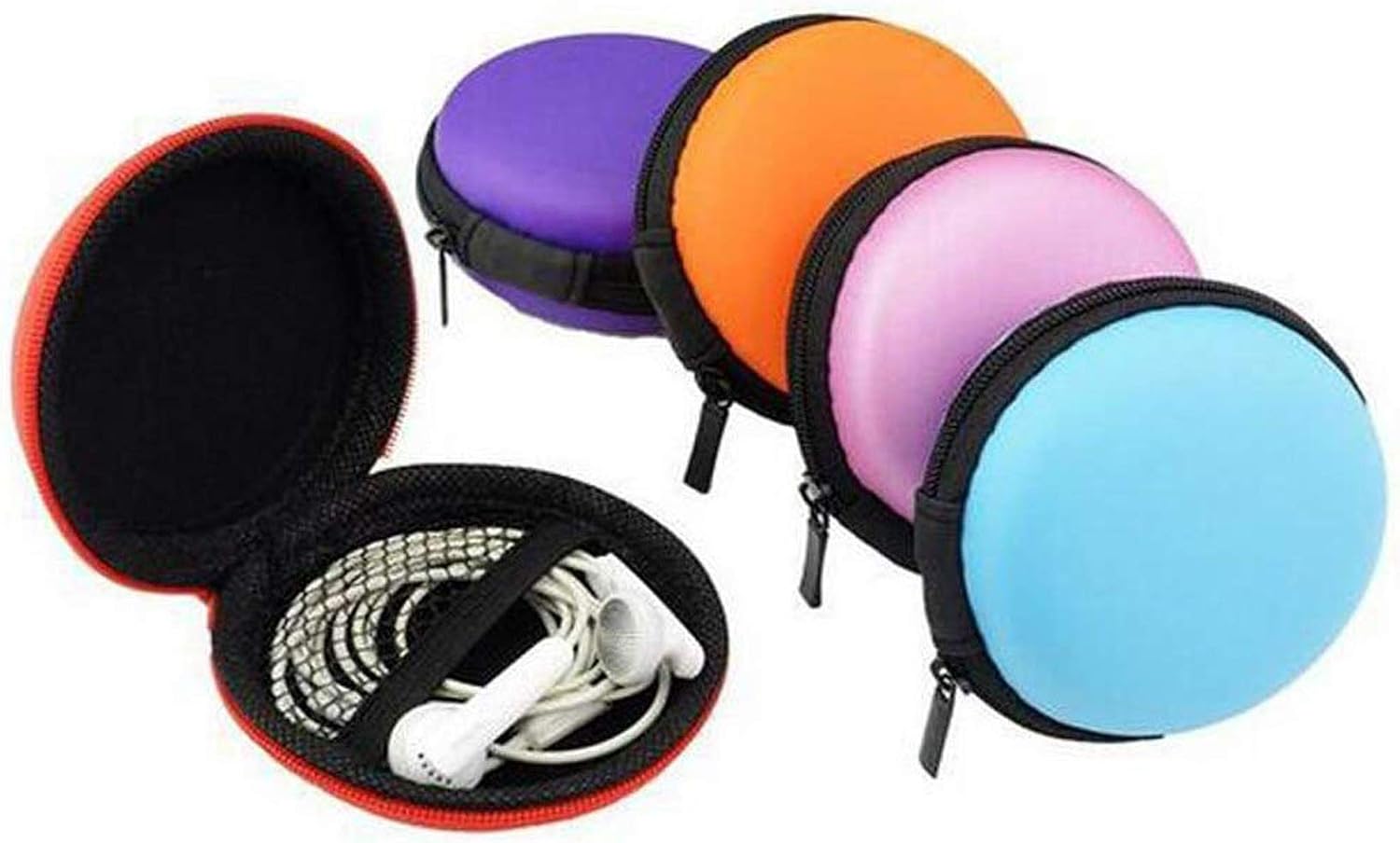 6PCS EVA Macaroon Color Portable Small Round Earbud Storage Cases Box Travel Carrying Pocket Headset Earphone Headphone USB Cable Jewelry Storage Container Bag Pouch Holder Organizer(Color Random)