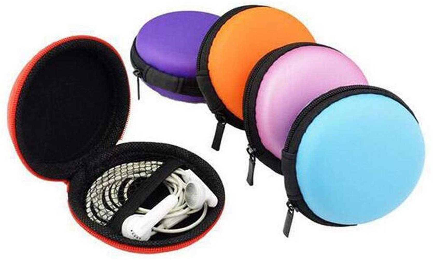 6PCS EVA Macaroon Color Portable Small Round Earbud Storage Cases Box Travel Carrying Pocket Headset Earphone Headphone USB Cable Jewelry Storage Container Bag Pouch Holder Organizer(Color Random)