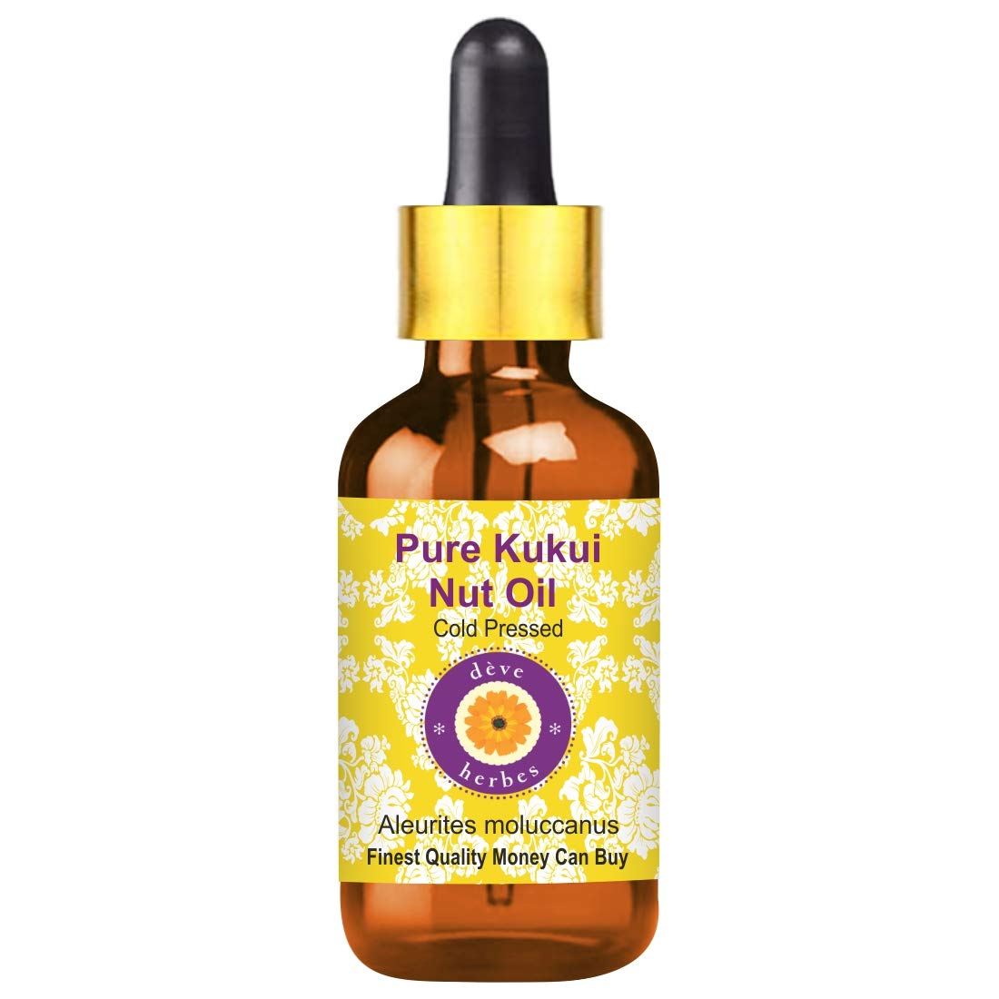 Deve Herbes Pure Kukui Nut Oil (Aleurites moluccanus) Non-Sticky | Non-Greasy | For Skin, Hair, Massage & DIY Use 100ml with Glass Dropper