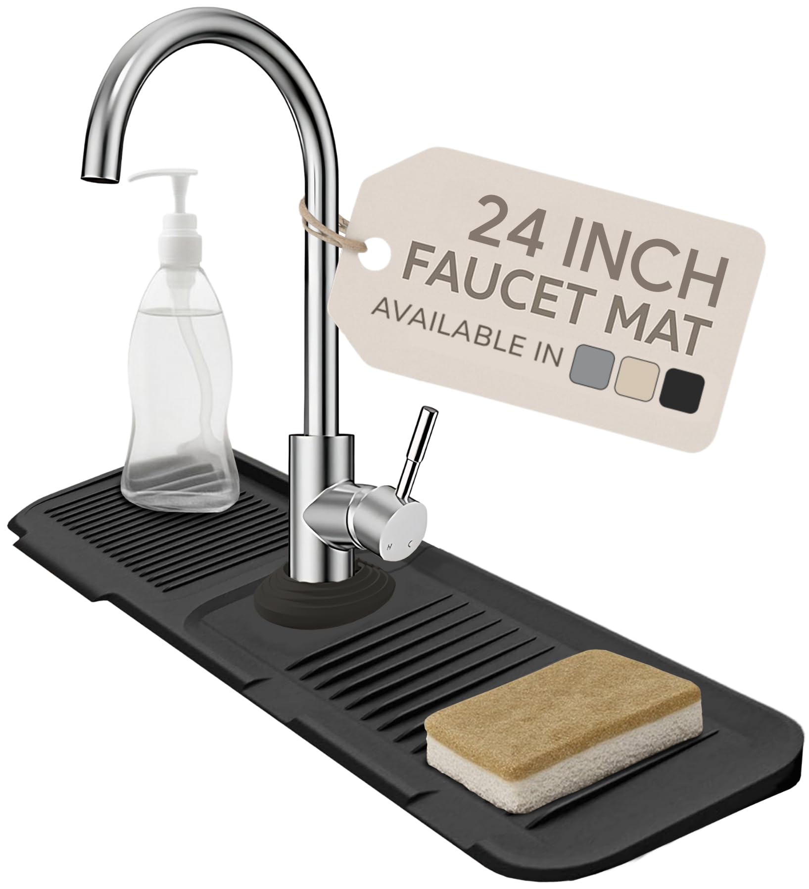Photo 1 of 24” Silicone Faucet Mat For Kitchen Sink, Kitchen Sink Splash Guard Behind Faucet, Kitchen Faucet Mat For Kitchen Sink, Kitchen Sink Faucet Mat Splash Guard and Sink Water Splash Guard (Black)
