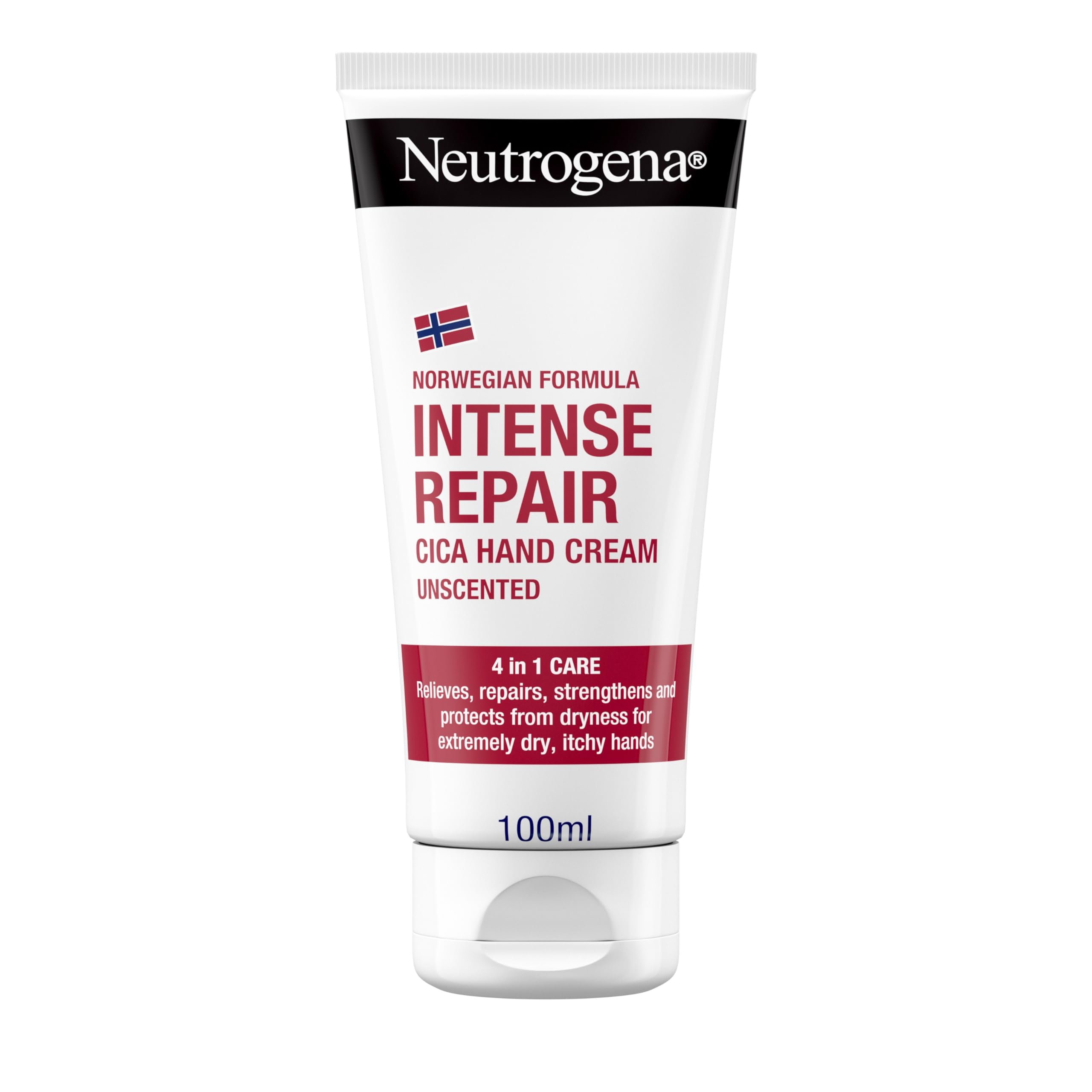Neutrogena Norwegian Formula Intense Repair Unscented Hand Cream (1 x 100ml), With Glycerin and Panthenol, Helps Protect Very Dry Hands for Instant Relief with Long Lasting Care