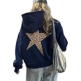 heyheyshine Star Graphic Hoodies Oversized Y2k Leopard Print Hooded Sweatshirt Cheetah Hoodie Streetwear Unisex Pullover Tops