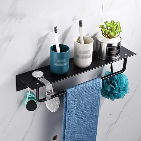 Amazon 浴室の棚の壁の浴室の棚黒いアルミシャワーキャディバーとフックはシャンプータオルバーコーナーストレージについては 棚をフローティング 黒 50cm 浴室用ラック ホーム キッチン オンライン通販