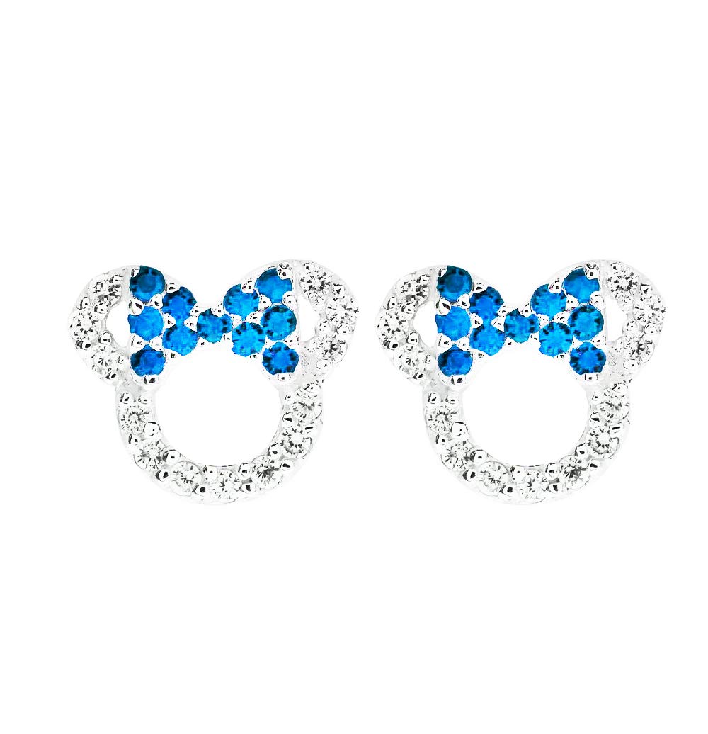 MixiuEuro Girls mickey Mouse Stud Earrings 925 Sterling Silver Amethyst Green Blue CZ Cubic Zirconia Micky Stud Earrings Jewellery Gift For Girls Child (Blue)