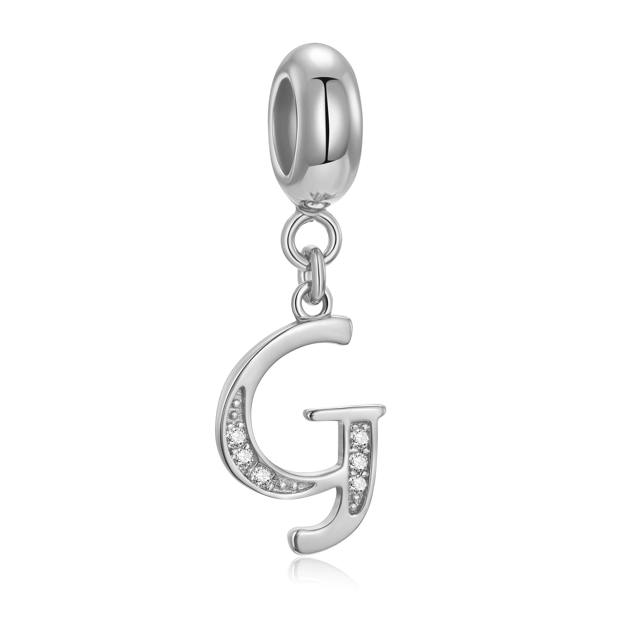 Genuine 925 Sterling Silver Letter Beads Initial A-z Dangle Alphabet Crystal Charm Fits European Bracelet Necklace (Letter G)