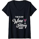 Womens This is My Wine Tasting Shirt Funny Tee Graphic V-Neck T-Shirt