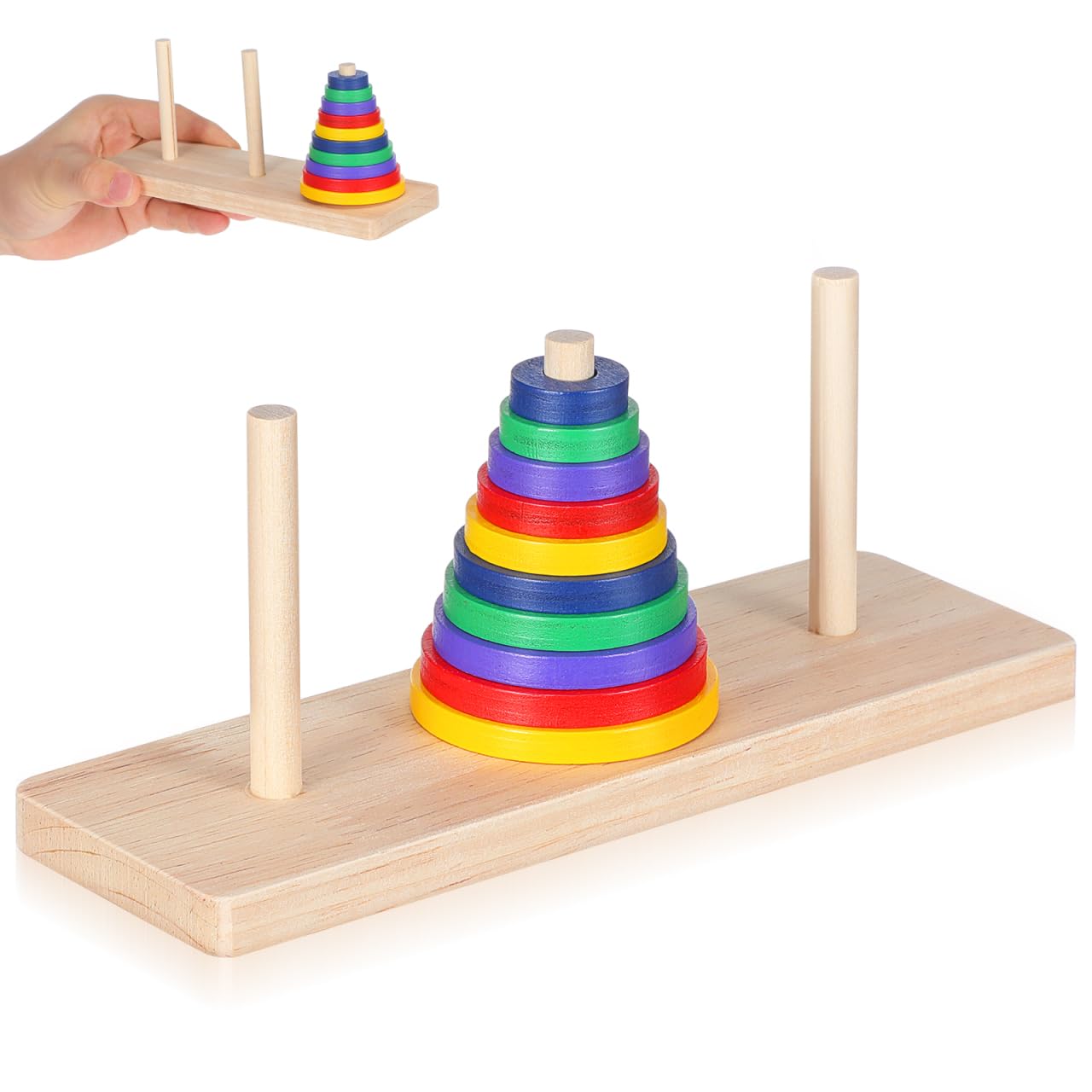 BESPORTBLE Tower of Hanoi Game Wooden Brain Puzzle for Adults Colorful Logic Puzzle Toy for Family and Travel Tower Set