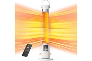 CFTORE Cftort Space Patio Heater with 9 Heat Levels,1500W Instant Portable Electric Tower Heater for Garage Room Outdoor and Indoor Use,Infrared Heater with Remote,9H Timers,Waterproof,Child Lock,Small