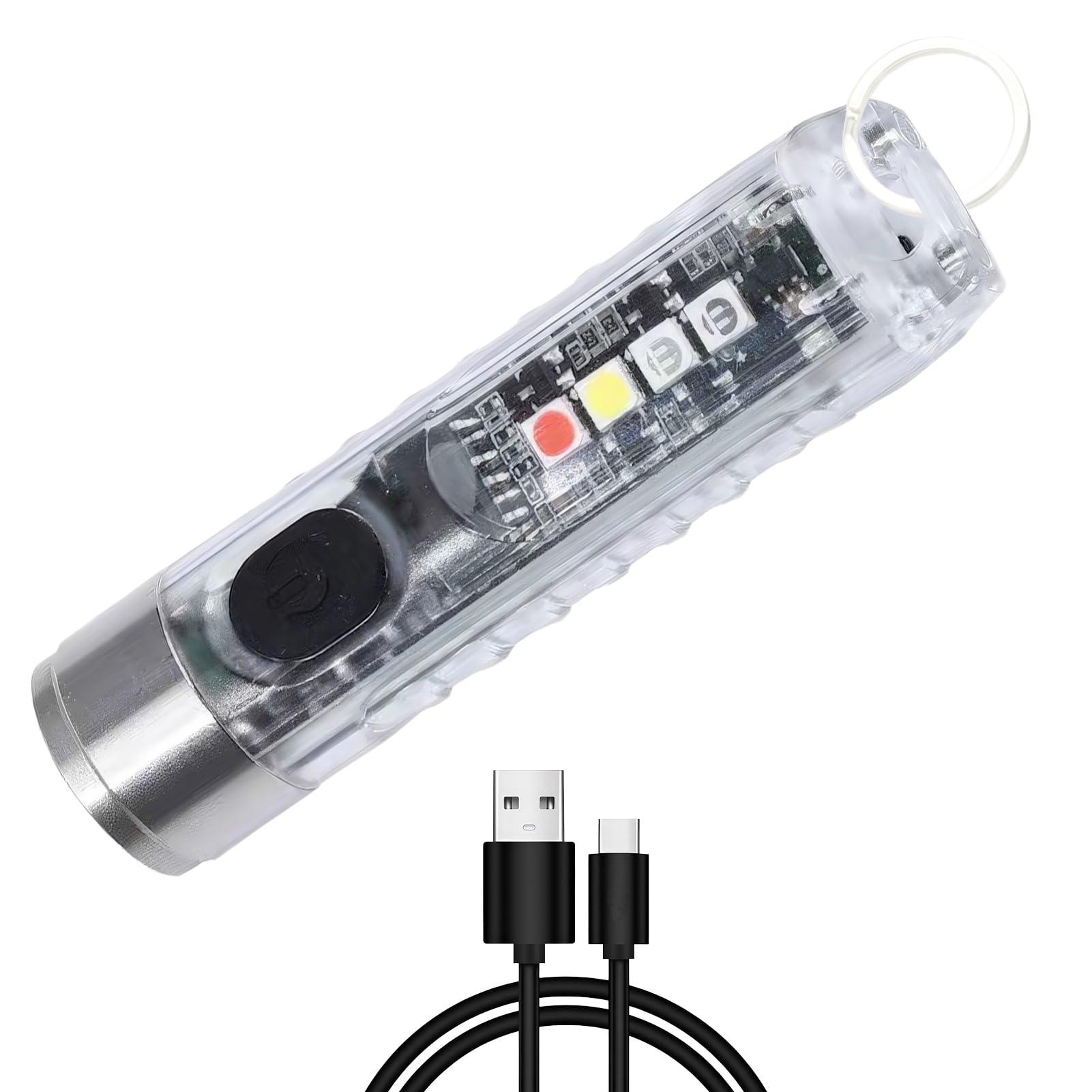 tinshow Mini Powerful Torch LED Super Bright 400LM USB-C LED Rechargeable Pocket Keychain Torch with UV Red Blue Light IP65 Waterproof 6 Modes Keyring Flashlight with Magnet for Night Camping