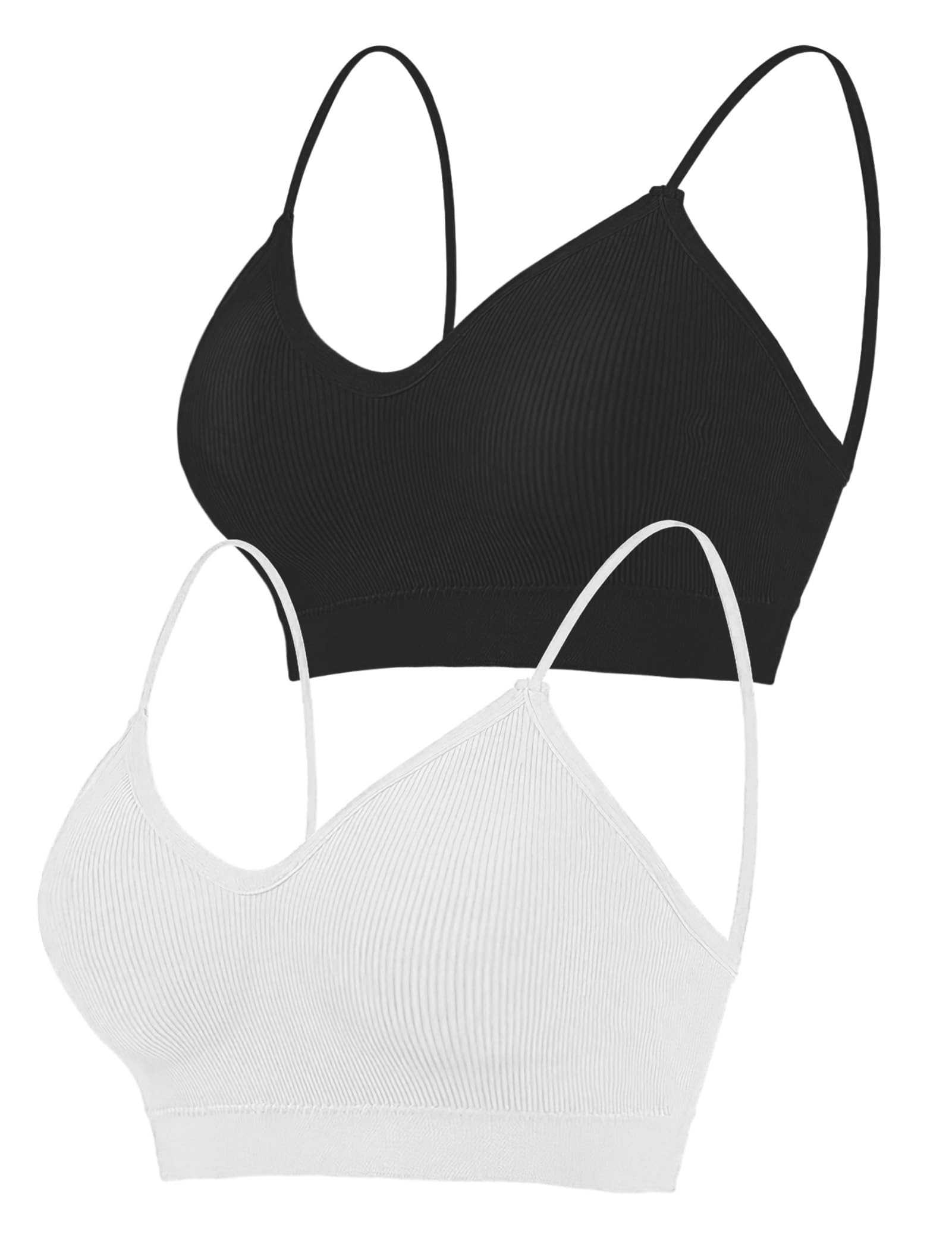 Photo 1 of **1 PIECE**ZENUTA 2PCS Women's V-Neck Padded Seamless Straps Bralette, Everyday Basic Sleeping Bra, Sports Bras for Women, Tank Top Bra Sports Bra for Women Girls (Black + White,S-M)
