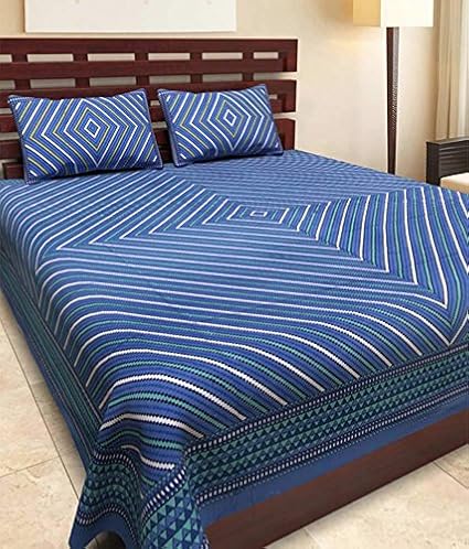 Bombay Spreads Pure Cotton 144TC Jaipuri Traditional King Size Double BedSheet with 2 Pillow Cover (Multicolour)