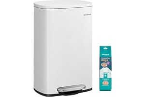 SONGMICS 13 Gallon (50 L) Trash Can, Stainless Steel Kitchen Garbage Can, Recycling or Waste Bin, Soft Close, Step-On Pedal, Removable Inner Bucket, White ULTB050W01