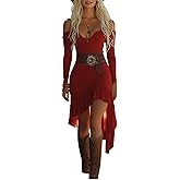 cffvdiz Womens Sexy Deep V Neck Western Cowgirl Dress Casual Long Sleeve Ruffled Vintage Dress
