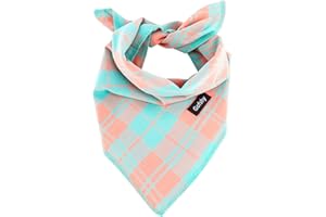 Gofshy Spring Dog Bandana XLarge-Dog Scarf Vibrant Color Orange Green Plaid Printing Adjustable Bib Handkerchief Accessories for Large Dogs (XL)