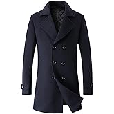 chouyatou Men's Classic Double Breasted Wool Blend Pea Coat Mid Long Trench Coat