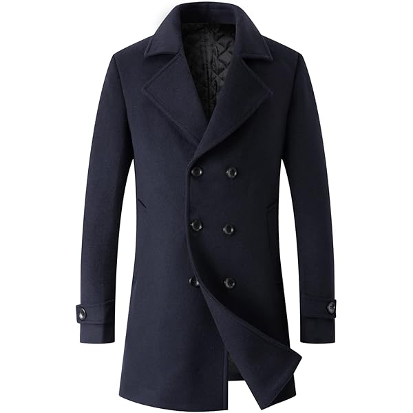 Lucasini Mens Black Wool Long Peak Lapel Overcoat Warm Winter Mod