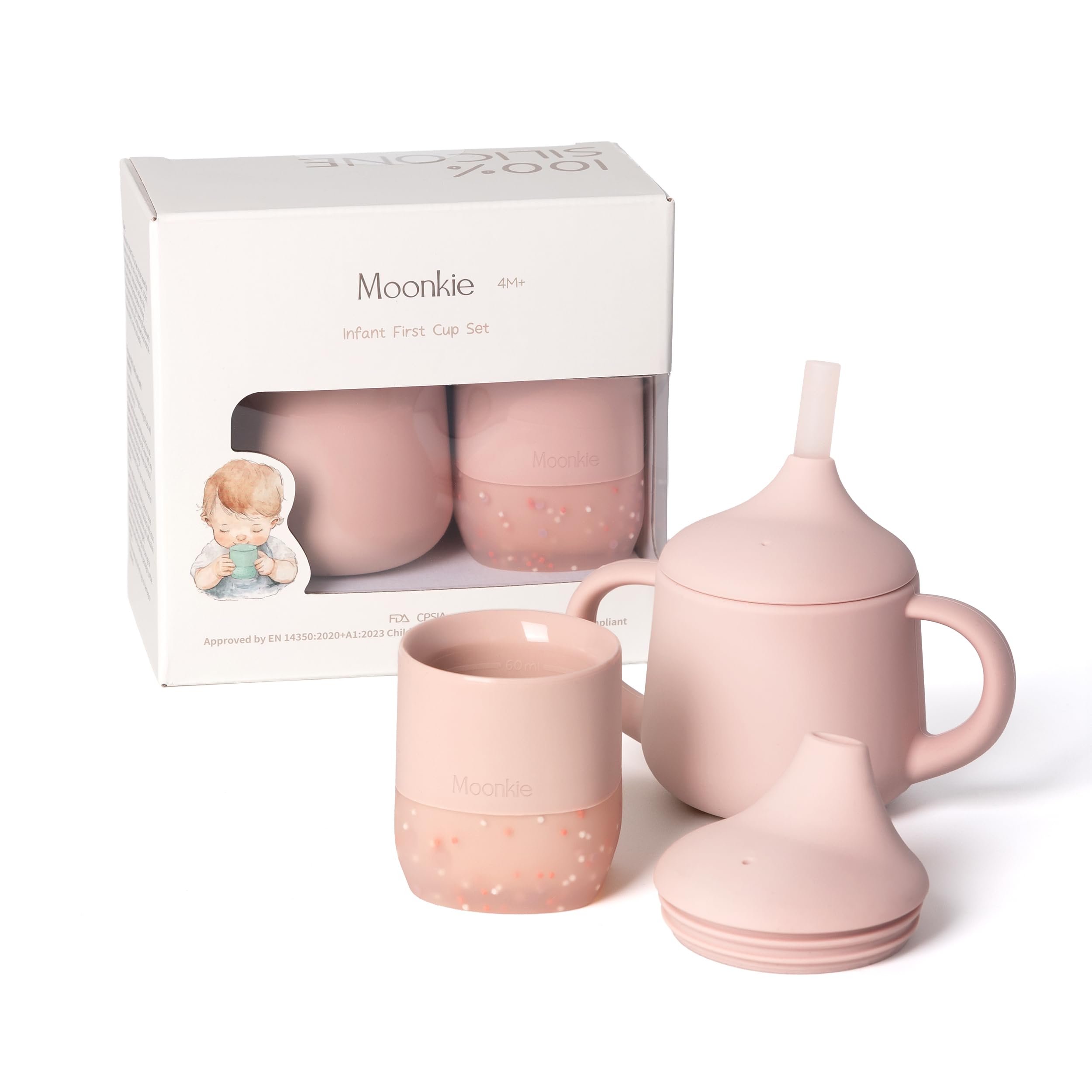 Photo 1 of Moonkie Baby Training Cup & Sippy Cup Set | 4 Months+ | Baby-Led Weaning Essential | Gift for Infants (Blush Cup Set, 2 Pack)
