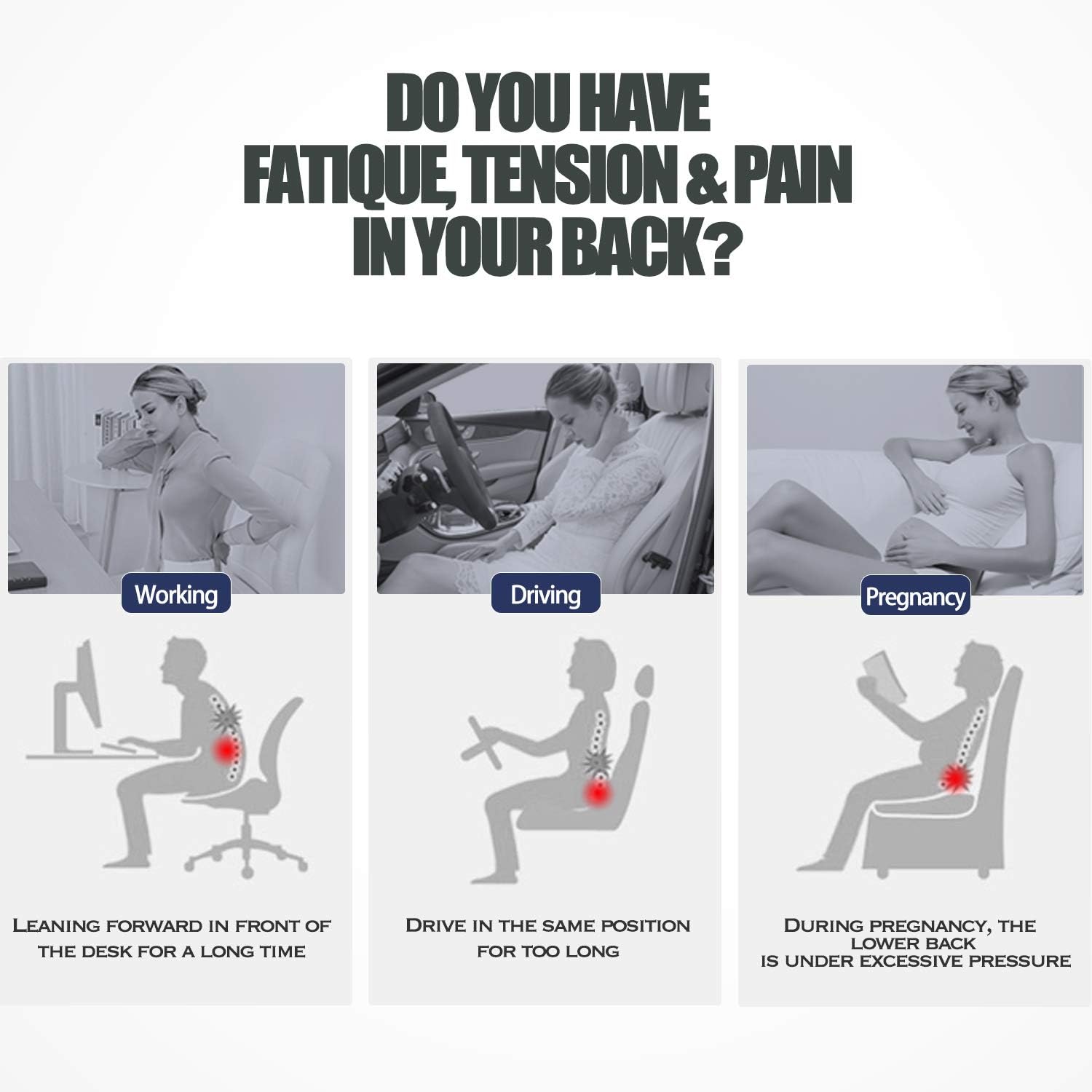 matvio Back Support Pillow for Office Chair - Ergonomic Posture Corrector Pure Memory Foam Lumbar Cushion - Perfect Backrest for Car, Desk, Recliner Chair and Any Seat: Home & Kitchen