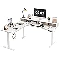 Agilestic L Shaped Electric Standing Desk with 2 Drawers, 63 Inch Ergonomic Adjustable Height Desk with Storage, Corner Desk Sit Stand up Computer Table for Work Office Home, White
