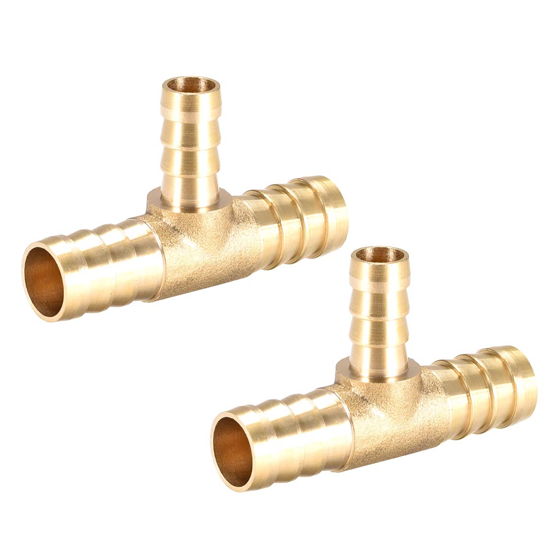 sourcing map Tee Brass Barb Fitting Reducer 3 Way, Fit Hose ID 14mm x 10mm x 14mm 2pcs