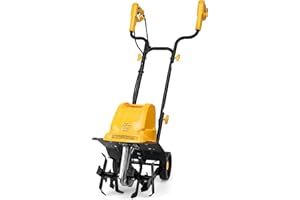 IncwBo Electric Tiller/Cultivator 4 Steel Tines, 8'' Tilling Depth Garden Roto Tillers for Gardening, 13.5 Amp 12 Inch Corded Rototiller with Adjustable Wheels, Yellow