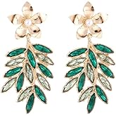 Leaf Cluster Earrings for Women - Pearl Flower Floral Statement Dangle Earrings - Hypoallergenic Bohemian Hawaiian Chandelier Drop Earrings - Cute Tree Plant Studs