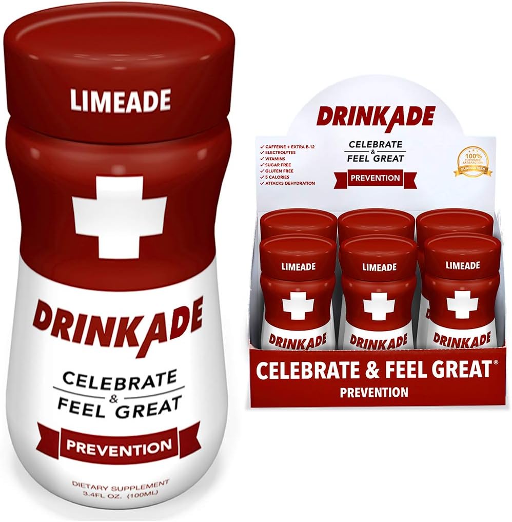 DrinkAde (6 Pack) Prevention with Vitamins & Electrolytes for Hydration Includes Vitamin B, Milk Thistle, Only 5 Calories, No Sugar, Caffeine-Free, Vegan, Non-GMO