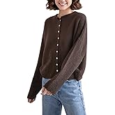 Women Casual Cardigan Sweater Lightweight Loose Crewneck Button Down Long Sleeve Basic Knit Tops